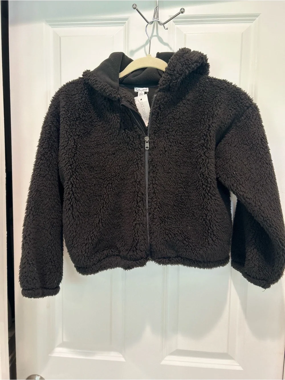 Splendid Girls Black Teddy Fleece Zip-Up Jacket Size 7/8 Cozy Soft Hooded